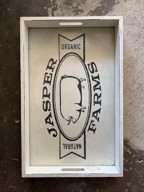 Jasper Farms Wooden Serving Tray - White with Black Graphic